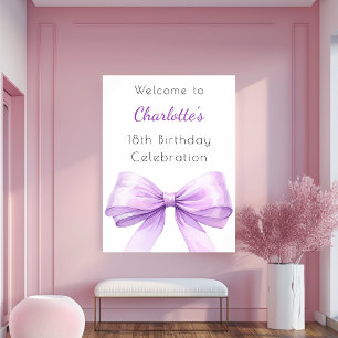 Poster Bienvenue à la fête d'anniversaire violet lavande