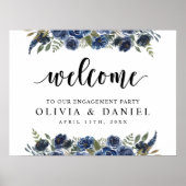 Poster Bienvenue à la fête de fiançailles Navy Blue Green (Devant)
