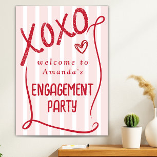 Poster Bienvenue à la fête de fiançailles rose dessinée à