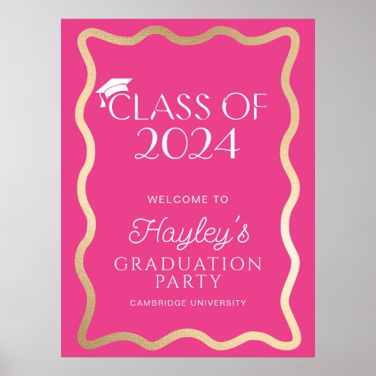 Poster Bienvenue à la fête de graduation rose chaud Wave (Devant)