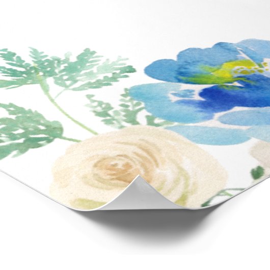 Poster Bienvenue à la fête de mariage aux hortensias aqua (Coin)