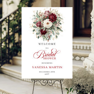 Poster Bienvenue à la fête de mariage Floral Gold Bourgog