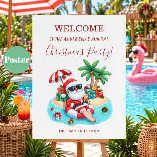 Poster Bienvenue à la fête de Noël de Santa sur la plage