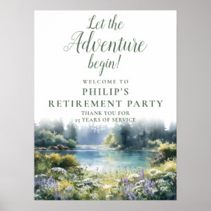 Poster Bienvenue à la fête de retraite au lac de la forêt