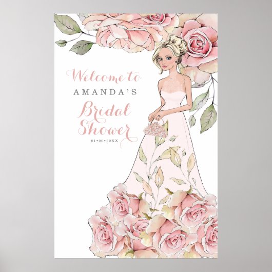 Poster Bienvenue à la fête prénuptiale de la mariée Rose (Devant)