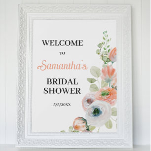 Poster Bienvenue à la fête prénuptiale florale pêche et b