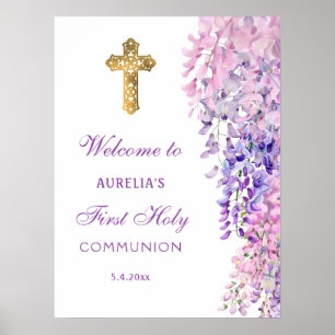 Poster Bienvenue à la Première Communion au style aquarel