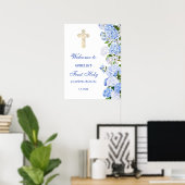 Poster Bienvenue à la Première Communion de Blue Hydrange (Bureau à domicile)