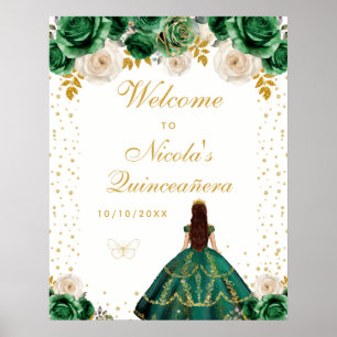 Poster Bienvenue à la Princesse Florale Verte Quinceañera