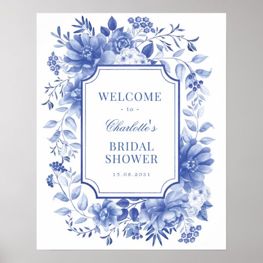 Poster Bienvenue à la réception de mariage Blue White Peo (Devant)