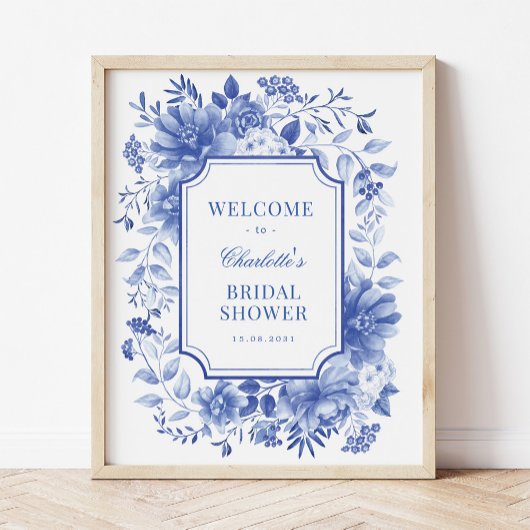 Poster Bienvenue à la réception de mariage Blue White Peo