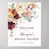 Poster Bienvenue à la réception de mariage Burgundy Burnt (Devant)