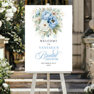 Poster Bienvenue à la réception de mariage champêtre bleu