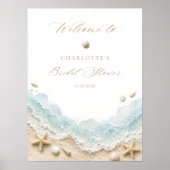 Poster Bienvenue à la réception de mariage côtier Seashel (Devant)