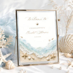 Poster Bienvenue à la réception de mariage côtier Seashel