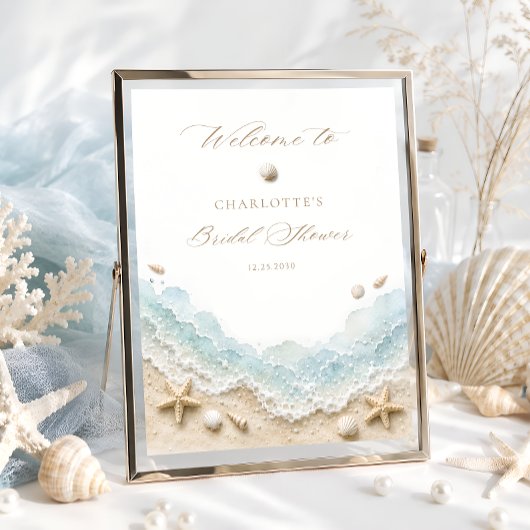 Poster Bienvenue à la réception de mariage côtier Seashel
