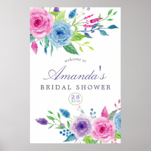 Poster Bienvenue à la réception de mariage floral aquarel