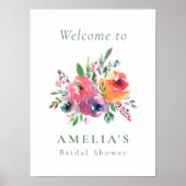 Poster Bienvenue à la réception de mariage floral aquarel (Devant)