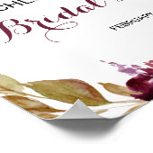 Poster Bienvenue à la réception de mariage floral bordeau (Coin)