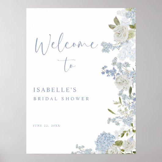 Poster Bienvenue à la réception de mariage florale verte (Devant)