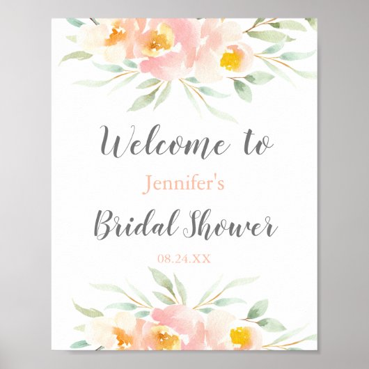 Poster Bienvenue à la réception de mariage Rustic Blossom (Devant)