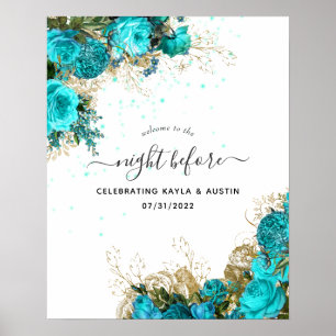 Poster Bienvenue à la répétition de mariage Turquoise et