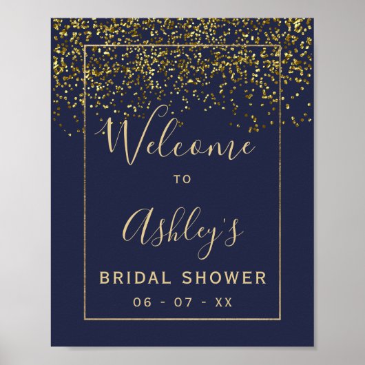 Poster Bienvenue à la soirée de douche de mariée bleu mar (Devant)