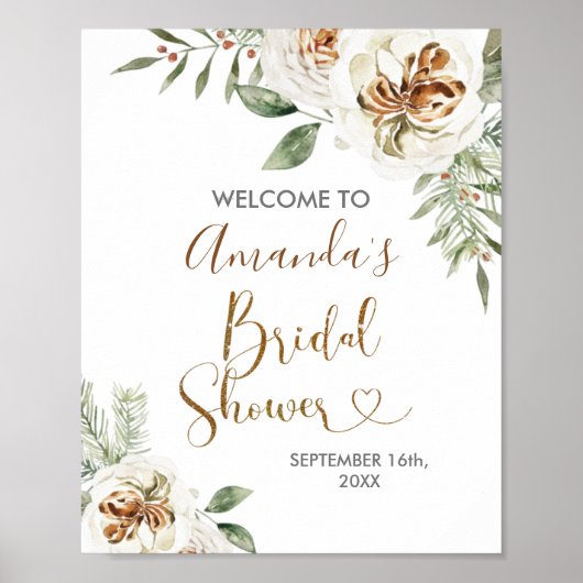 Poster Bienvenue à la Soirée de Mariage Florale Blanche H (Devant)