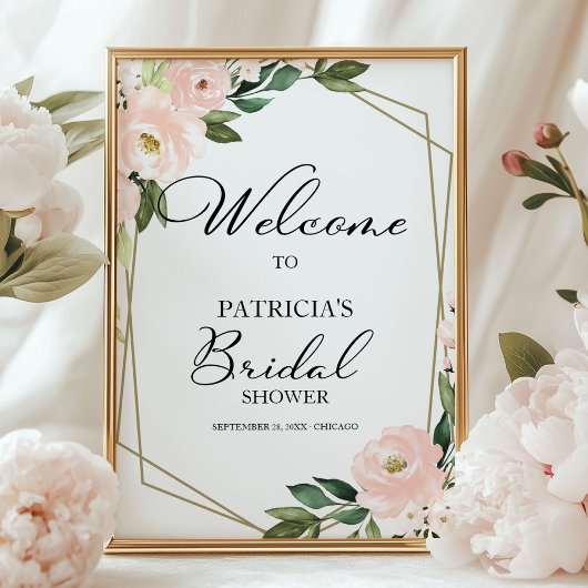 Poster Bienvenue à la Soirée de Mariage Florale Géométriq