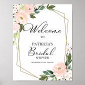 Poster Bienvenue à la Soirée de Mariage Florale Géométriq (Devant)