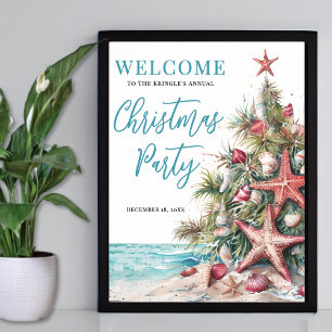 Poster Bienvenue à la soirée de Noël sur la plage tropica