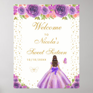Poster Bienvenue à la Sweet Sixteen aux Cheveux Bruns Vio