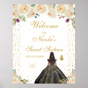 Poster Bienvenue à la Sweet Sixteen Fille à la Peau Foncé