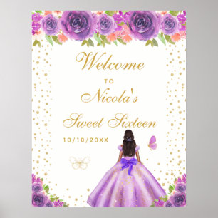 Poster Bienvenue à la Sweet Sixteen Fille à la Peau Fonçé