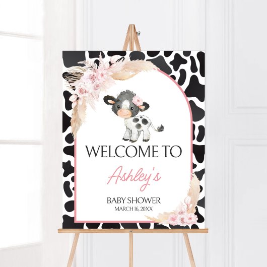 Poster Bienvenue à la vache rose Boho Highland