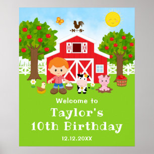 Poster Bienvenue à l'anniversaire du garçon aux cheveux r