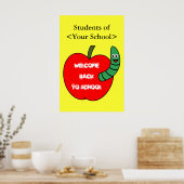 Poster Bienvenue à l'école Pomme rouge et ver vert (Cuisine)