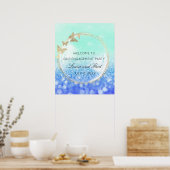 Poster Bienvenue à Mariage Fiançailles Gold Frame Bleu (Cuisine)