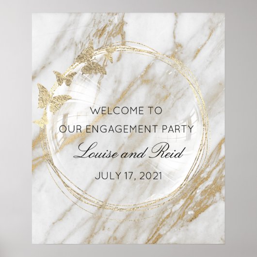 Poster Bienvenue À Mariage Fiançailles Golden Frame (Devant)