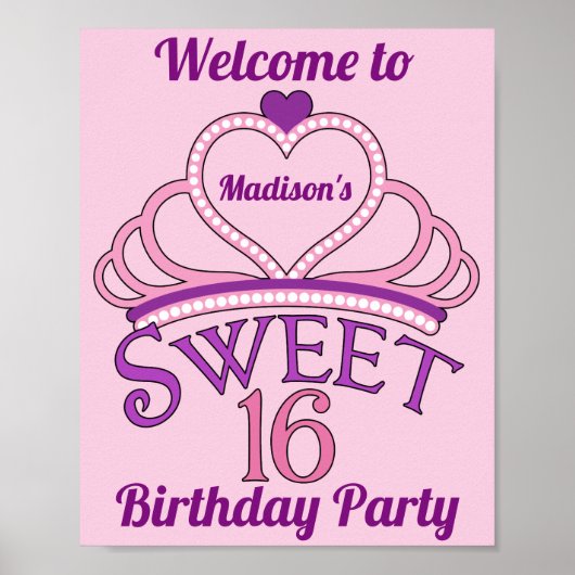 Poster Bienvenue à My 16th Birthday Party Cute Custom (Devant)