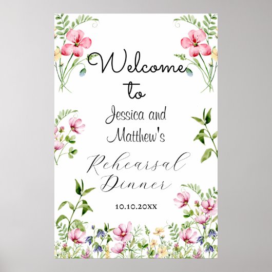 Poster Bienvenue à nos Fleurs sauvages du dîner de répéti (Devant)