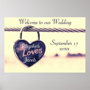 Poster Bienvenue à notre cadenas cardiaque Mariage