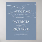 Poster Bienvenue À Notre Début | Panneau bleu Dusty (Devant)