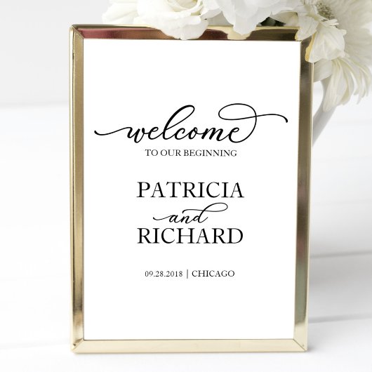 Poster Bienvenue à Notre Début | Panneau Chic Script