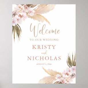 Poster Bienvenue à notre mariage boho pampas grass