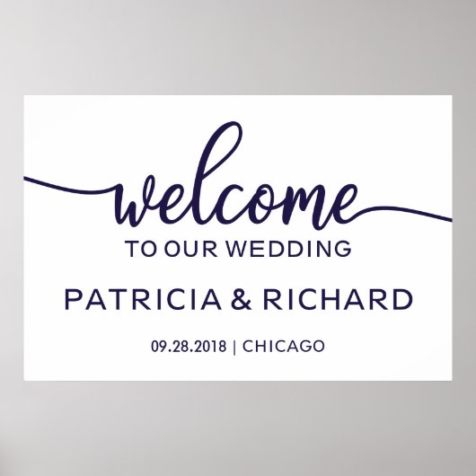 Poster Bienvenue à notre Mariage Chic Navy Blue 36x24 (Devant)