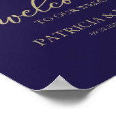 Poster Bienvenue à notre mariage Chic Or Script Bleu Mari (Coin)