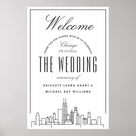 Poster Bienvenue à notre Mariage de Chicago ! (Devant)