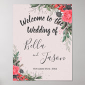 Poster Bienvenue À Notre Mariage Peach Orange Floral Mari (Devant)