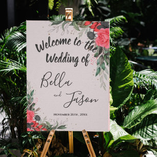 Poster Bienvenue À Notre Mariage Peach Orange Floral Mari